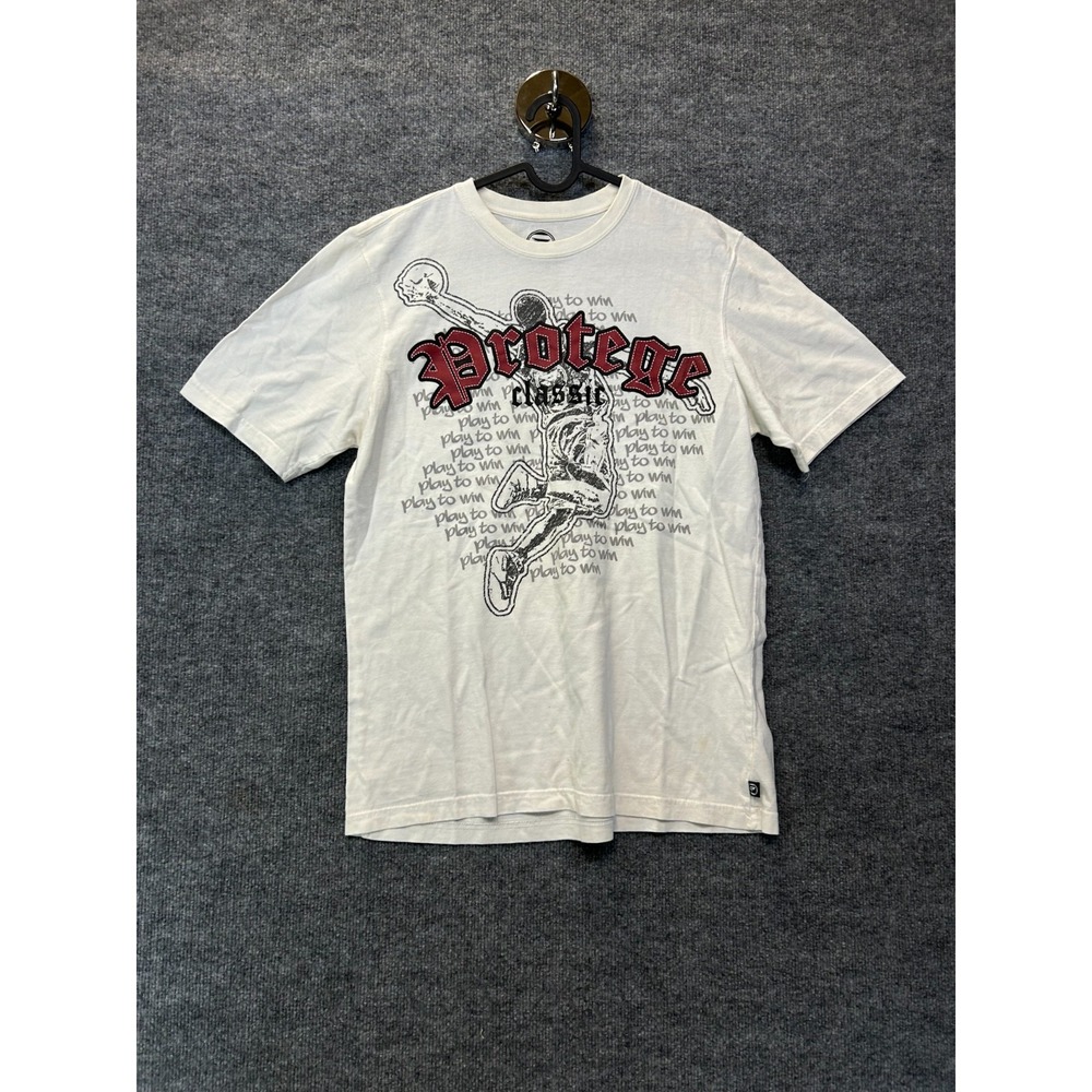 Protege Classic Crewneck T-Shirt Mens White Graphic Basketball Pullover - Medium